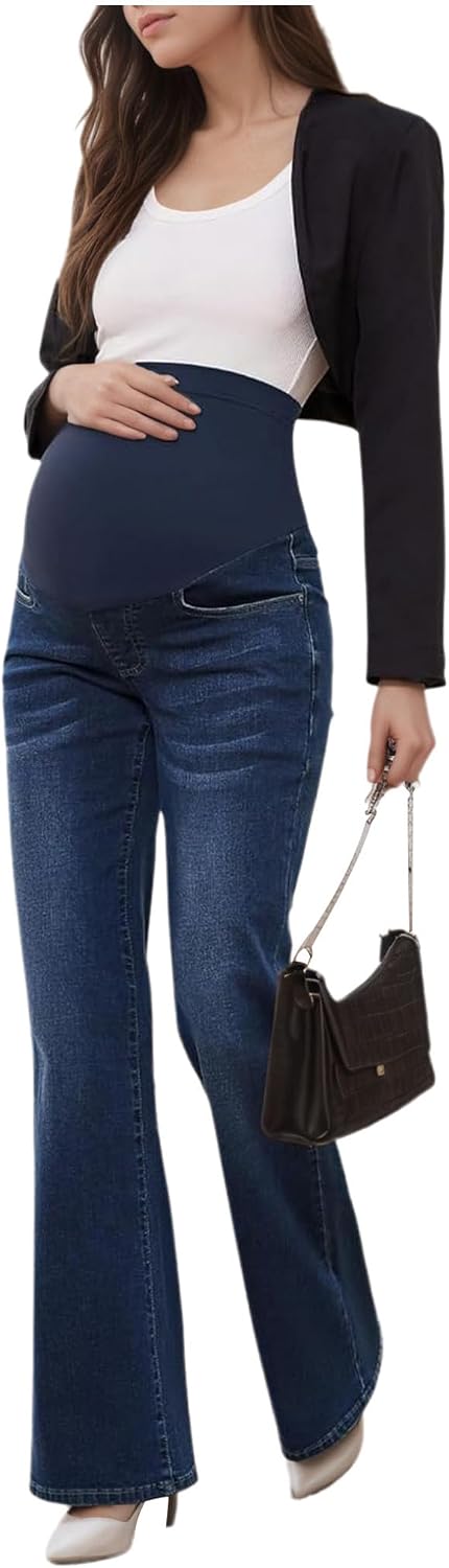 ACSUSS Women's Pregnancy Bootcut Jeans Maternity Over The Belly Stretchy Denim Pants with Pockets