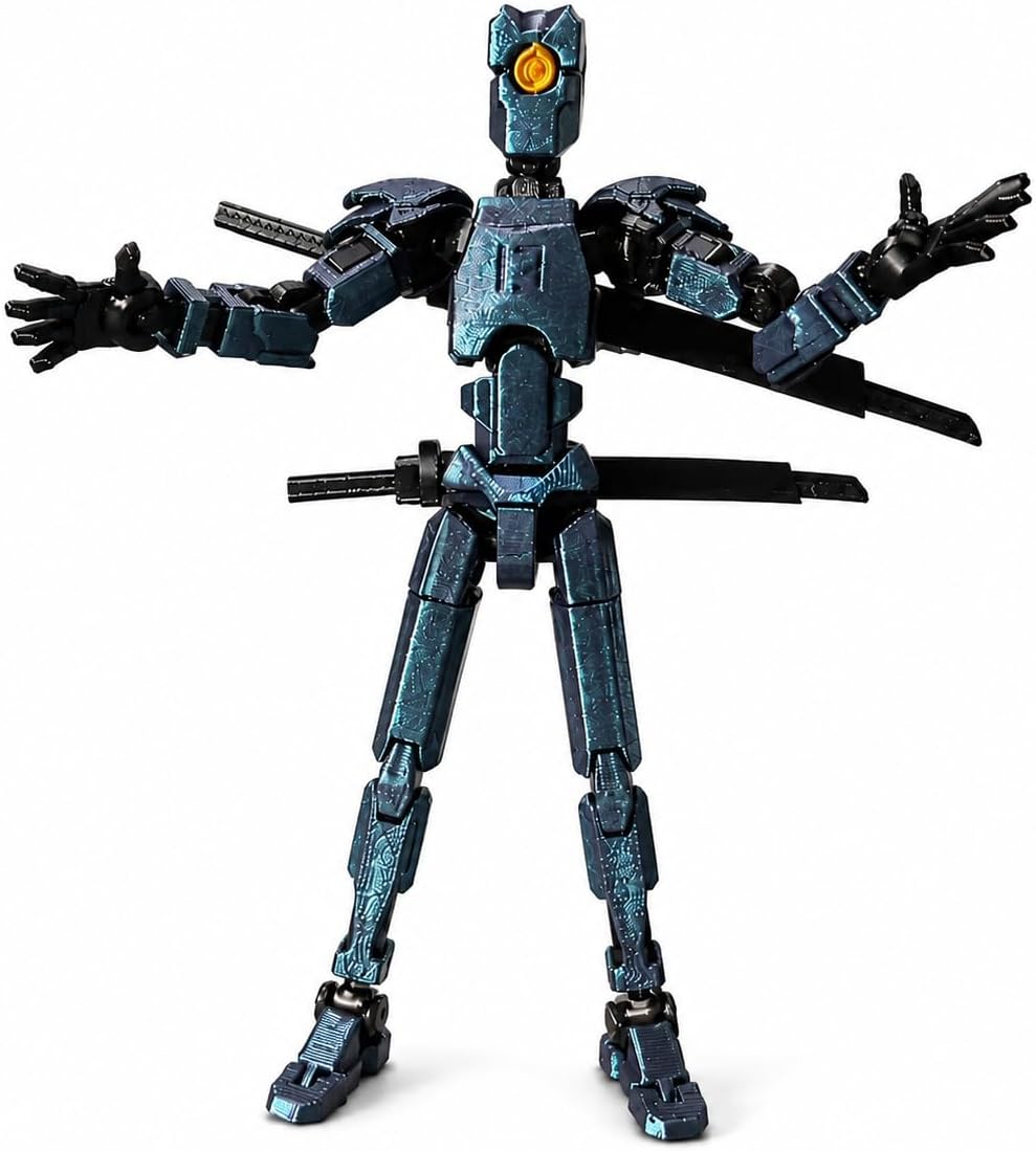 Commander T13 Action Figure, Pre-Assembled 3D Printed Articulated Robot Figure with Command Blade, Black Gold Poseable Collectible Desk Display Model for Sci-Fi Robot Fans