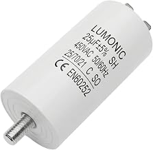 Lumonic Starter Capacitor 25µF 450V | with Plug I 38x75mm I 25uF I Motor Capacitor with Plastic Case I Operating Capacitor I for Pumps, Lawnmowers, Tools