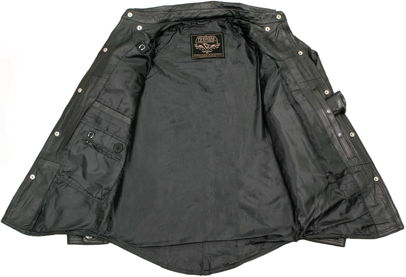 Milwaukee Leather MLM1611 Men's Premium Black Leather Casual Biker Rider Shirt w/Vintage 5 Cent Buffalo Buttons