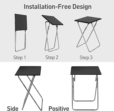Small Folding Table, Folding Coffee Tables, Side Table 2 Set, TV Tray Table | Balcony Foldable Tables, Outdoor Camping Table, Sofa Table, End Table, Laptop Table for Small Space Living Room (Black)