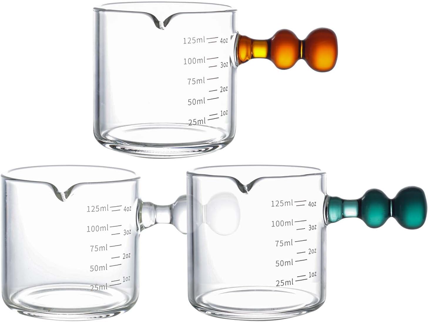 3-Pack Espresso Glass Measuring Cup With Handle Expresso Shots Cup Single Spout Glass Pitcher For Espresso Shots And Milk Froth Clear Accessories With Dual Scale (125ml / 4oz)