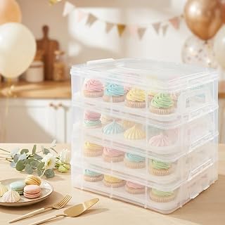 Cupcake Carrier 4-Tiers Cupcake Holder, PP Material 48-Cup Capacity Detachable Tiers, Transparent Shell Ergonomic Handle Easy Clean, Birthday Party