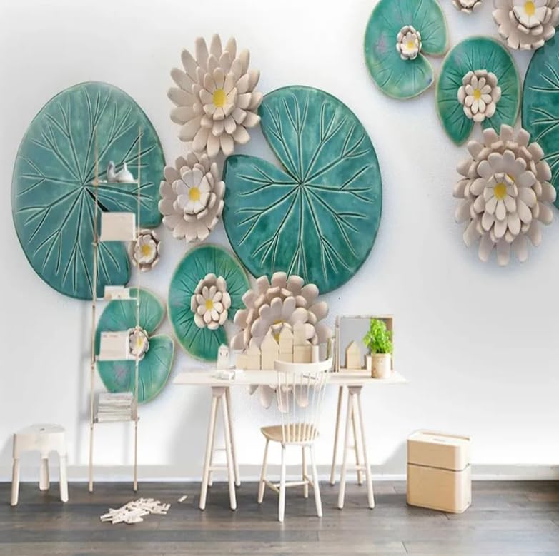 Papier peint photo 3D feuille de lotus premium - Revetement mural artistique salon 300x210cm