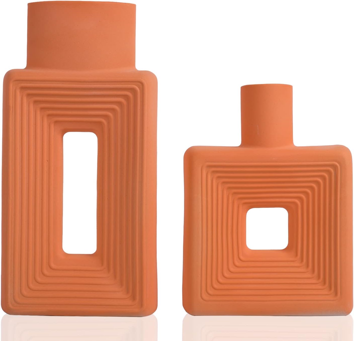 Set of 2 Orange Ceramic Vases for Modern Home Decor,Square Vases for