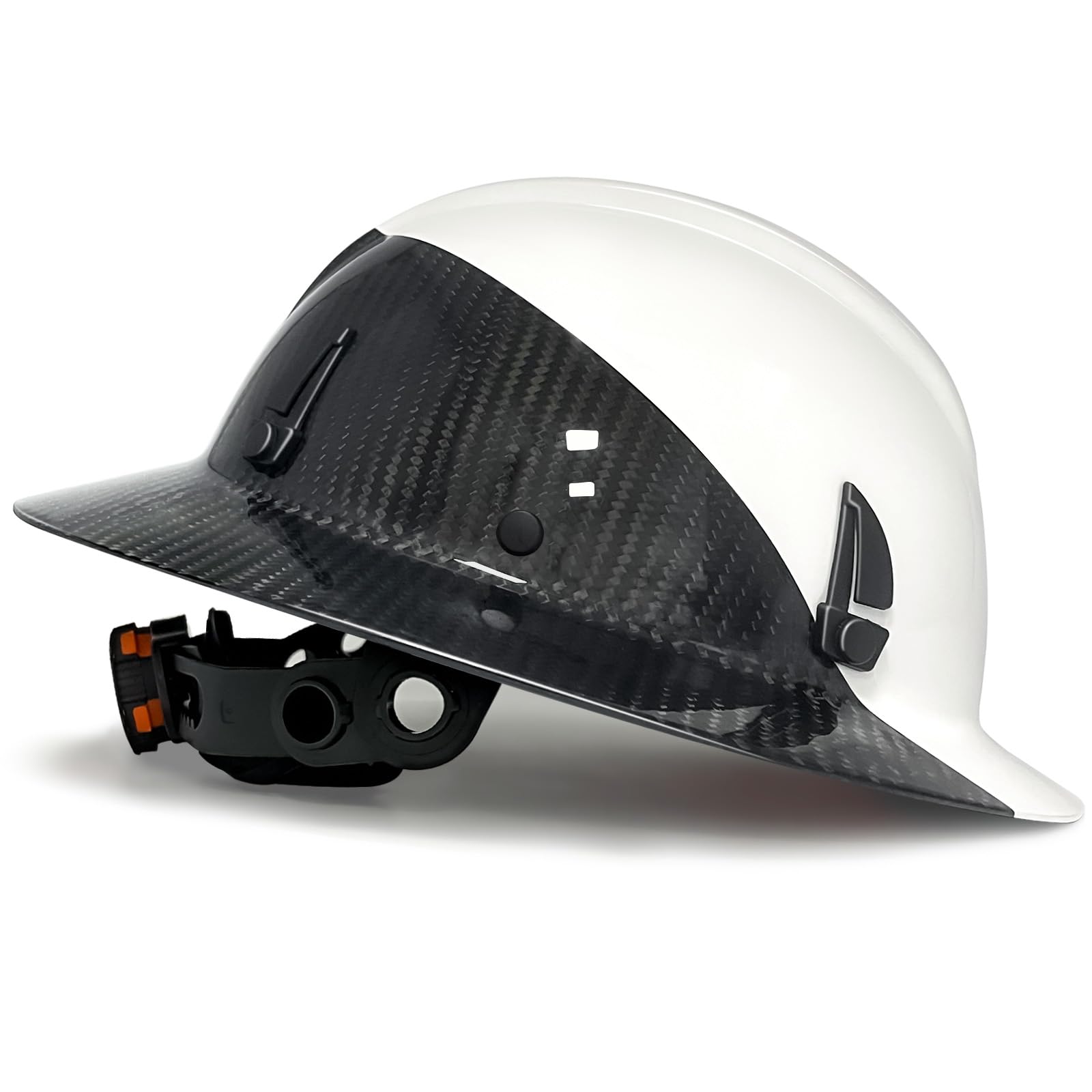 SAFEBUILDER Carbon Fiber Full Brim Hard Hats Made of Carbon Fiber Safety Helmet 6-Point Suspension ANSI Certified for Construction, Industrial, Outdoor Work