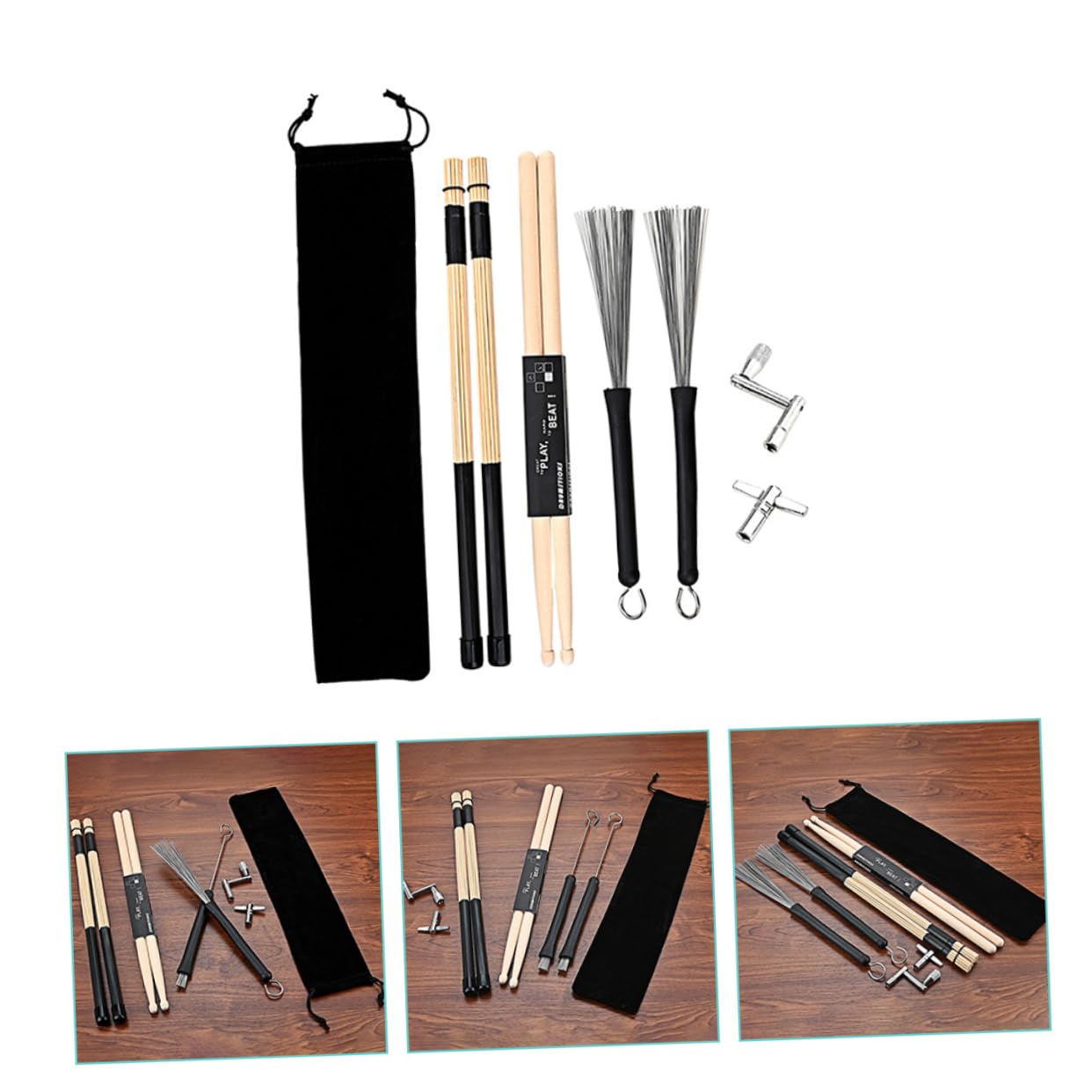 NULYLU Complete Drum Set Accessory Kit Includes Drum Tuning Key Brush Wrench Carry Bag for Drummers