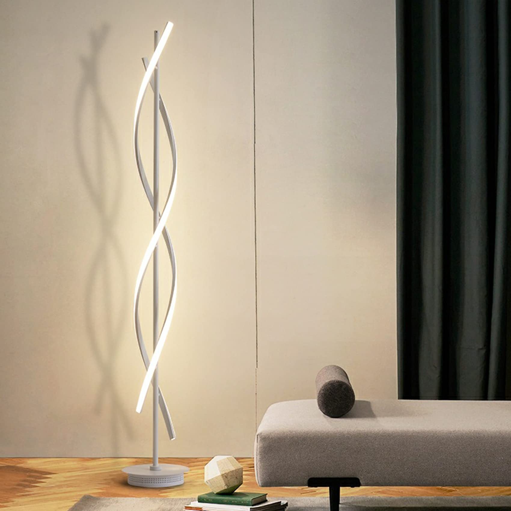 Lámpara de pie LED, Espiral blanca Regulable, Diseño moderno de interiores, Iluminación decorativa, Ahorro de energía