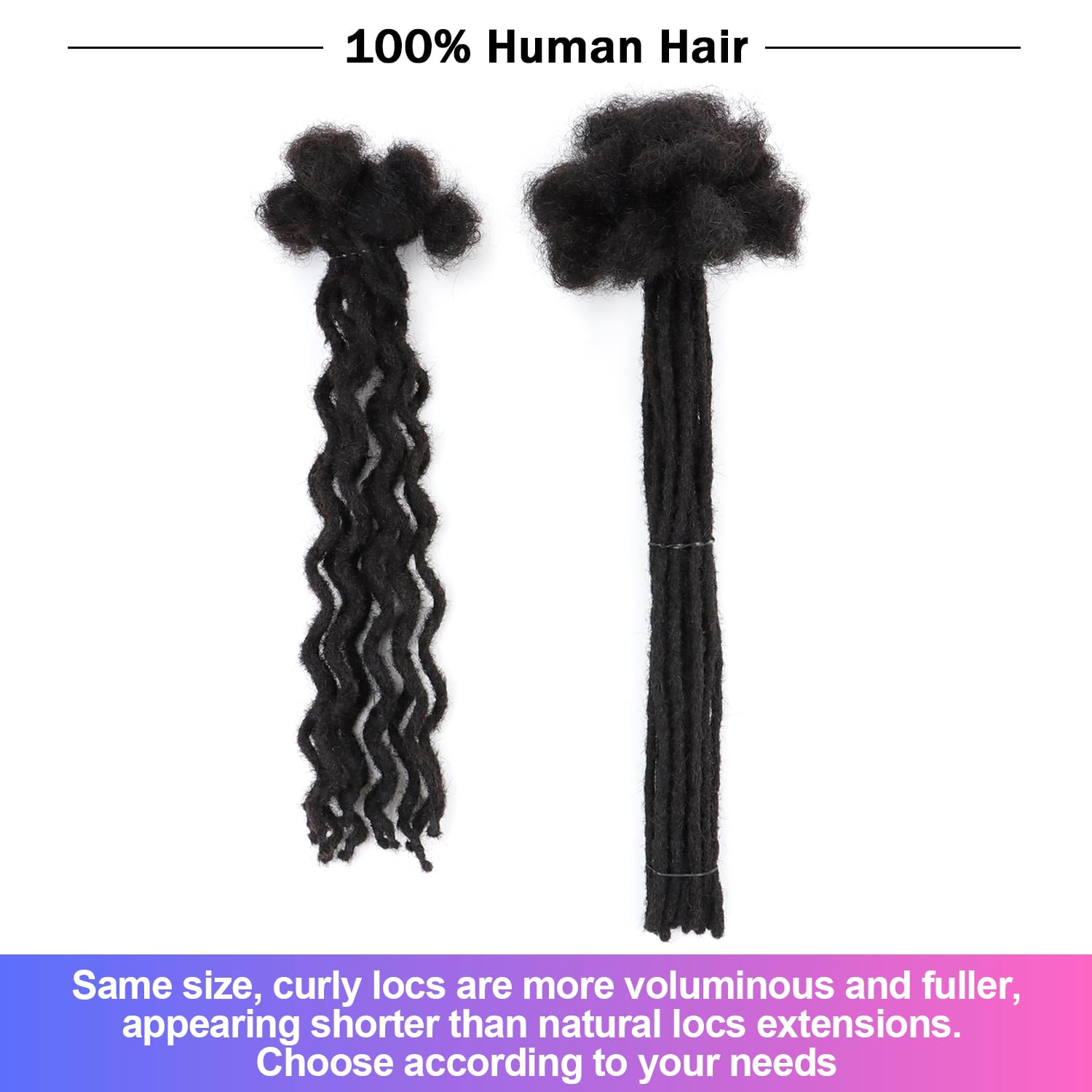Curly Wave Loc Extensions Human Hair 0.4cm&0.6cm width 6-18inch 10,30 strands 100% human hair locs extensions for men women Handmade Permanent Dread Extensions0.6cm 14inch 10strands