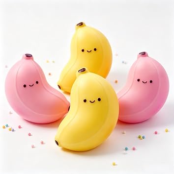 4PCS Banana Squishy Toys,Squishy Fidget Toys for Adult/Kids,Autism & Anxiety Relief,Perfect Squeeze Toys Birthday Gift and Fun Party Favor