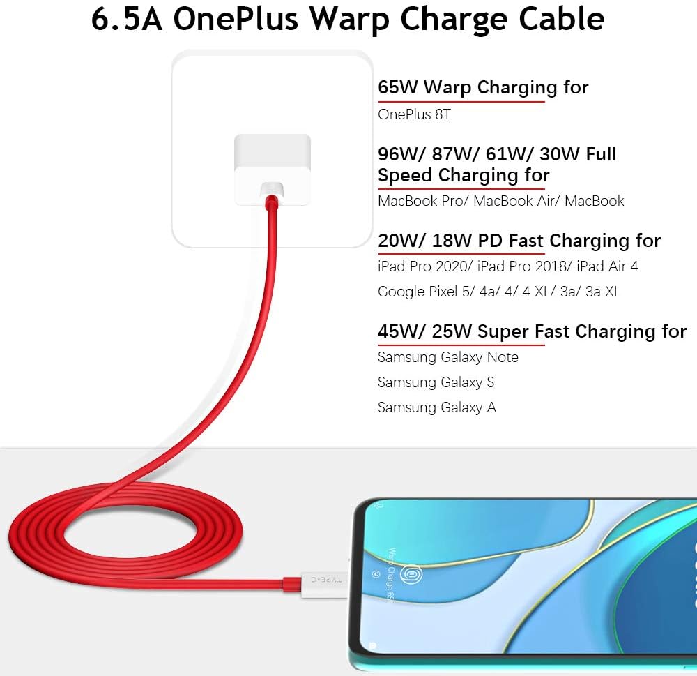 COOYA for SUPERVOOC/Warp Charging Cable for OnePlus 10T 9 Pro 8T 125W 65W USB C to USB C Cable 6FT Super Fast Charge Cord Data Transfer for iPhone 16 15 Pro Max Galaxy S25 Ultra S24 S23 for iPad A16