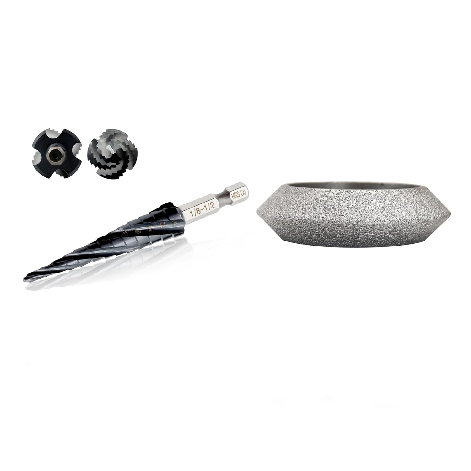 Step Drill Bit 1/8"-1/2",13 Steps Size Four Spiral Flute M35 Cobalt Step Core Bit with 1/4" Quick-fit Hexagon Shank Hole Saw for Metal,Stainless Steel,Aluminum,Wood, Plastic Copper