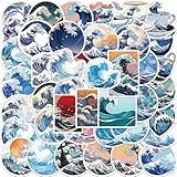 50pcs Wave Stickers Japanese Art Ocean Waves Stickers for Kids Journal,Cute Aesthetic Cartoon Vinyl Stickers Cool Trendy Waterproof Decals for Water Bottle Scrapbook Notebook Pad Luggage