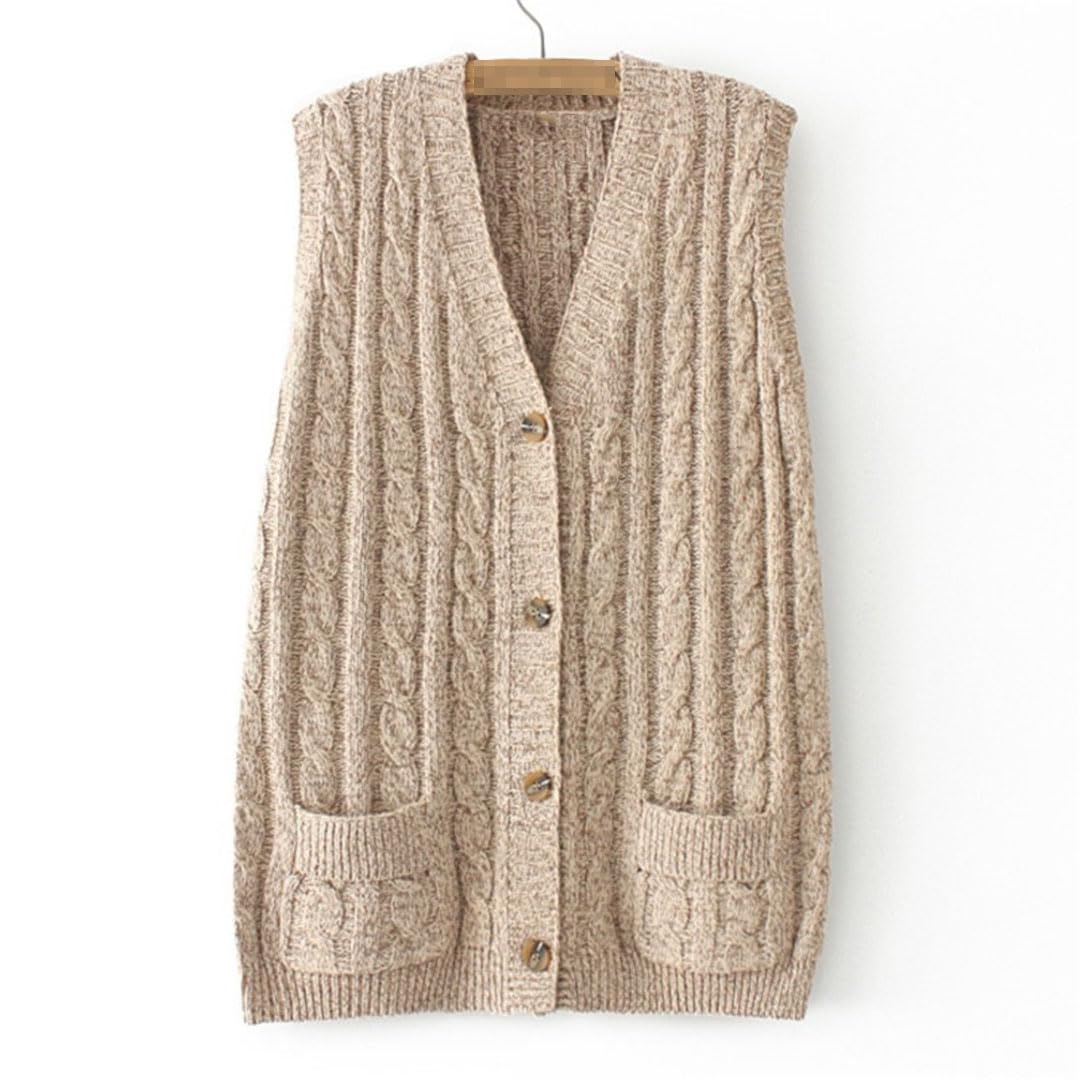 Alloaone Maglione da Donna Casual Taglie Forti, Gilet, Cardigan Lavorato A Maglia, Scollo A V, Senza Maniche, con Tasca