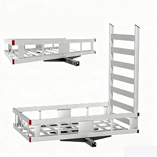 Aluminum Hitch Cargo Carrier with Ramp, 500 LBS Wheelchair Carrier for Car, Mobility Scooter Transport with Side Rail & Safety Reflectors