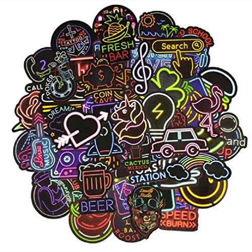 SET PRODUCTS Top Pegatinas ! Juego de 50 Pegatinas de Neón Vinilos - No Vulgares - Signos, Luces, Divertido - Personalización Portátil, Auto, Moto, Laptop, Pc Cover