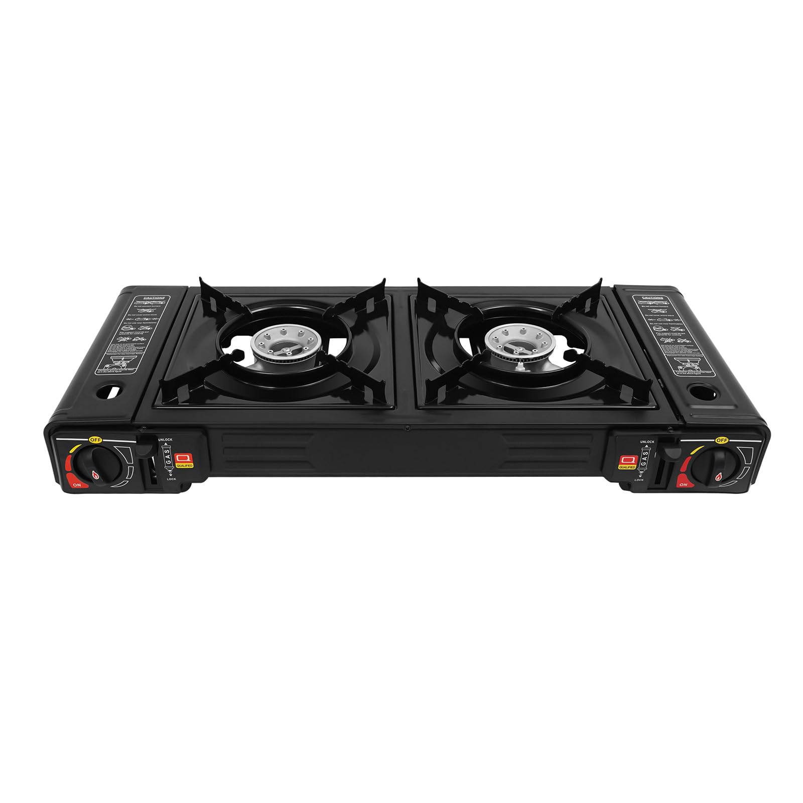 Réchaud à gaz 2 brûleurs 2 x 2500 W - Réchaud à gaz portable avec plaque de cuisson antiadhésive et valve de protection contre la surpression intégrée - Réchaud d'extérieur multifonction et stable