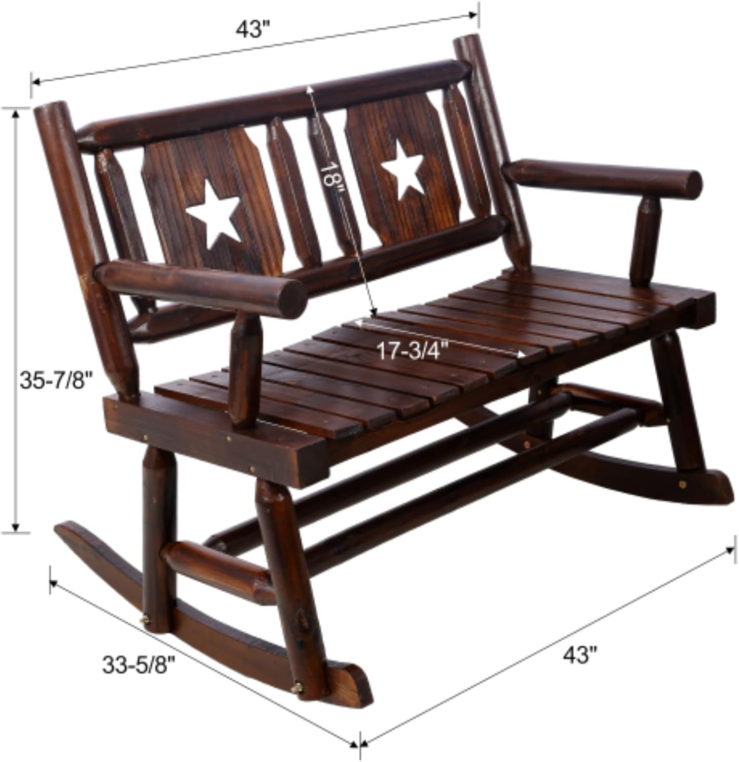 Patio Rocking Chair, Outdoor Wooden Rocking Chair, Bench, Double Rocking Chair, 2-Seater, Wide Curved Seat, Porch Rocking Chair (Ideal for Porch, Garden, Backyard)