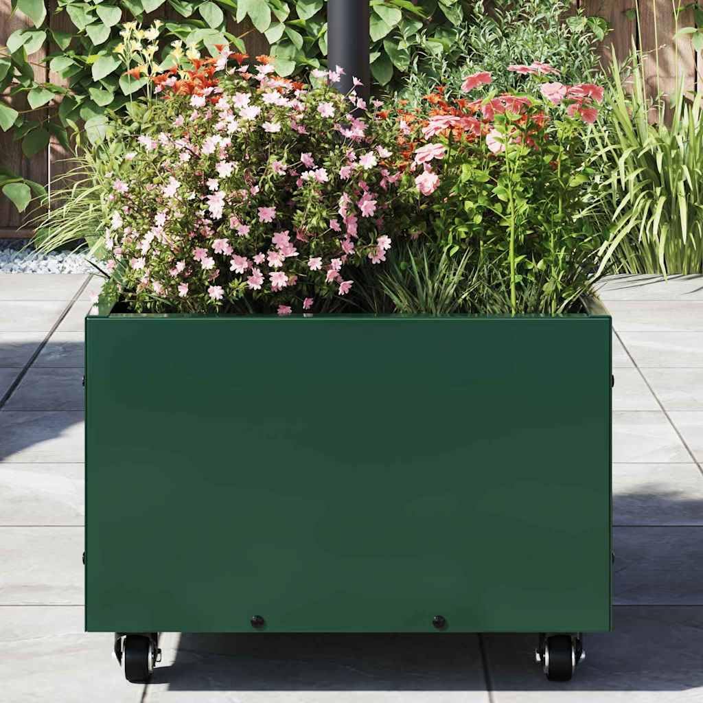 Supporto per ombrellone verde, 45 x 45 x 45 cm, in acciaio, resistente, arrotolabile, stabile, resistente alle intemperie, per giardino, terrazza, balcone, campeggio, attività all'aperto