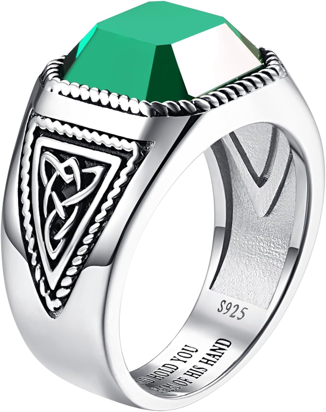 7ct Vintage Teal Turquoise|Emerald|Black Onyx Ring for Men 925 Sterling Silver Men Rings 11mm Square-Cut Mens Cocktail Rings Celtic Pattern Band for Dad Father Size 7-12 - Image 3