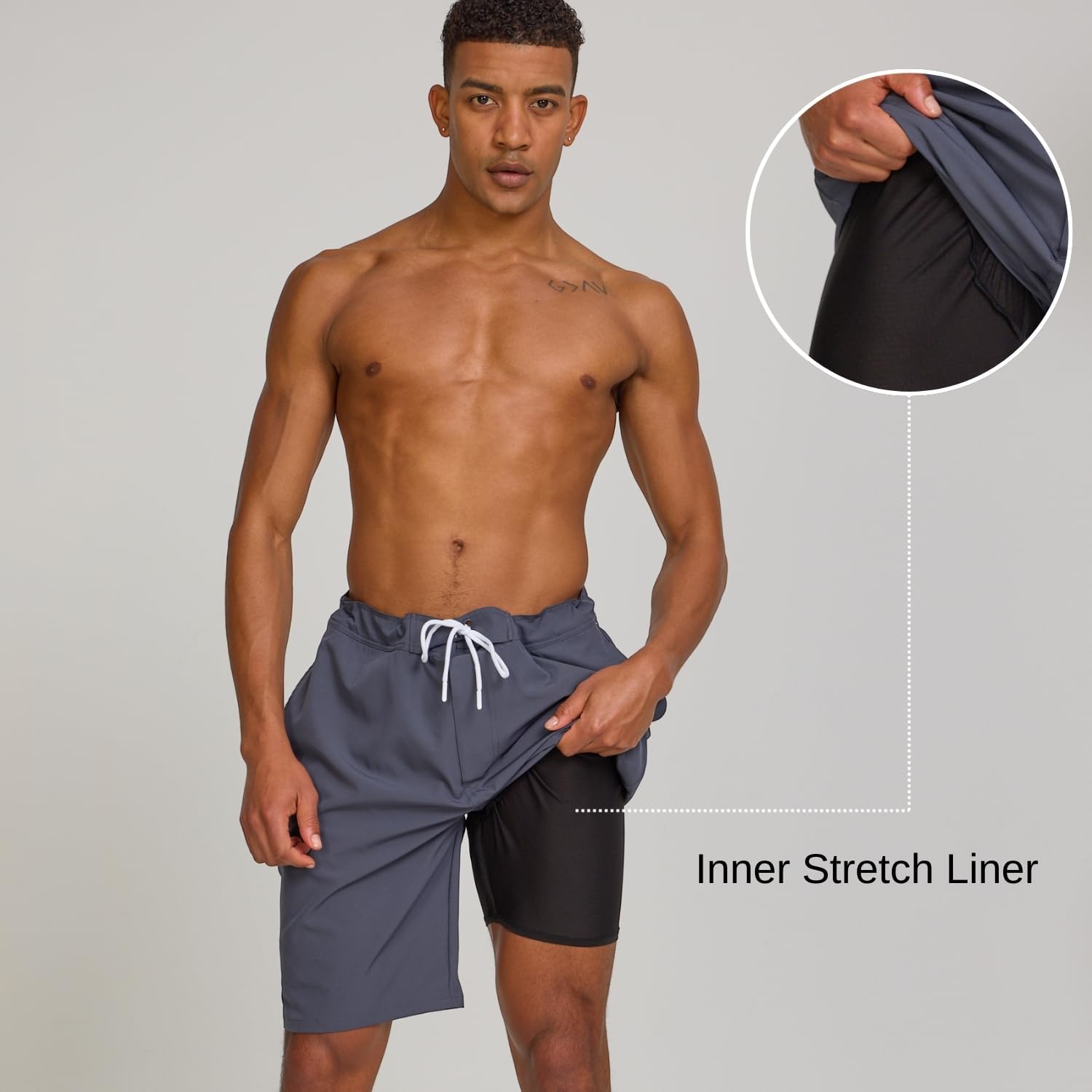 Reebok Men 9” Swim Trunks with Compression Liner - 2 in 1 Quick Dry Boardshorts Beach Shorts, Bathing Suit Shorts