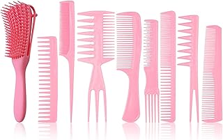 9pcs kit de pente de cabelo Detangler de cabelo barbeiro pente de estilização conjunto de pente de corte de cabelo para salão de beleza antiestático estilistas conjunto de pente de cabelo para Pente de corte de cabelo,Pente de estilistas de salão de beleza,Escova de cabelo Pink
