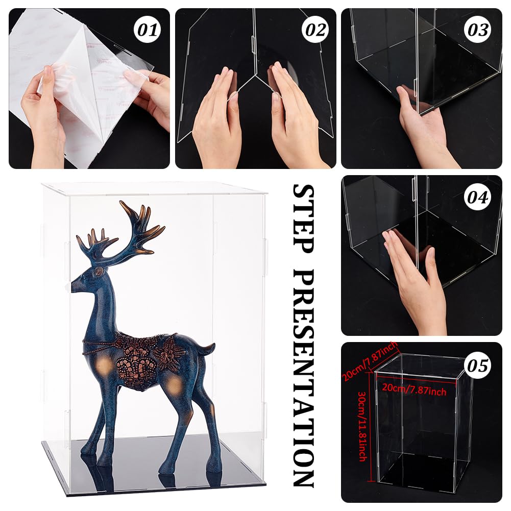 FINGERINSPIRE Vitrine en Acrylique Transparent avec Base Noire et 4 Pcs Anneaux en Caoutchouc