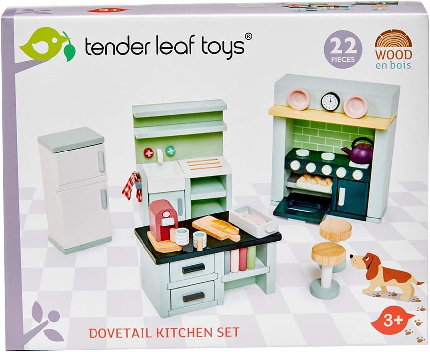 Tender Leaf Toys - Dovetail Dollhouse Accessories - Detailed Ultra Stylish Wooden Furniture Sets and Room Decor - Encourage Creative and Imaginative Fun Play for Children 3+ (Dovetail Kitchen Set)