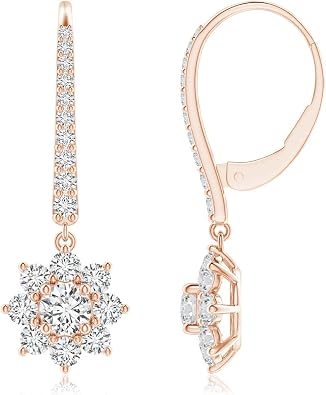 Lab Grown Starburst Diamond Leverback Drop Earrings in 14K Solid Gold/Platinum | April Birthstone Jewelry, Valentines, Wedding, Anniversary, Engagement, Birthday Gift For Women
