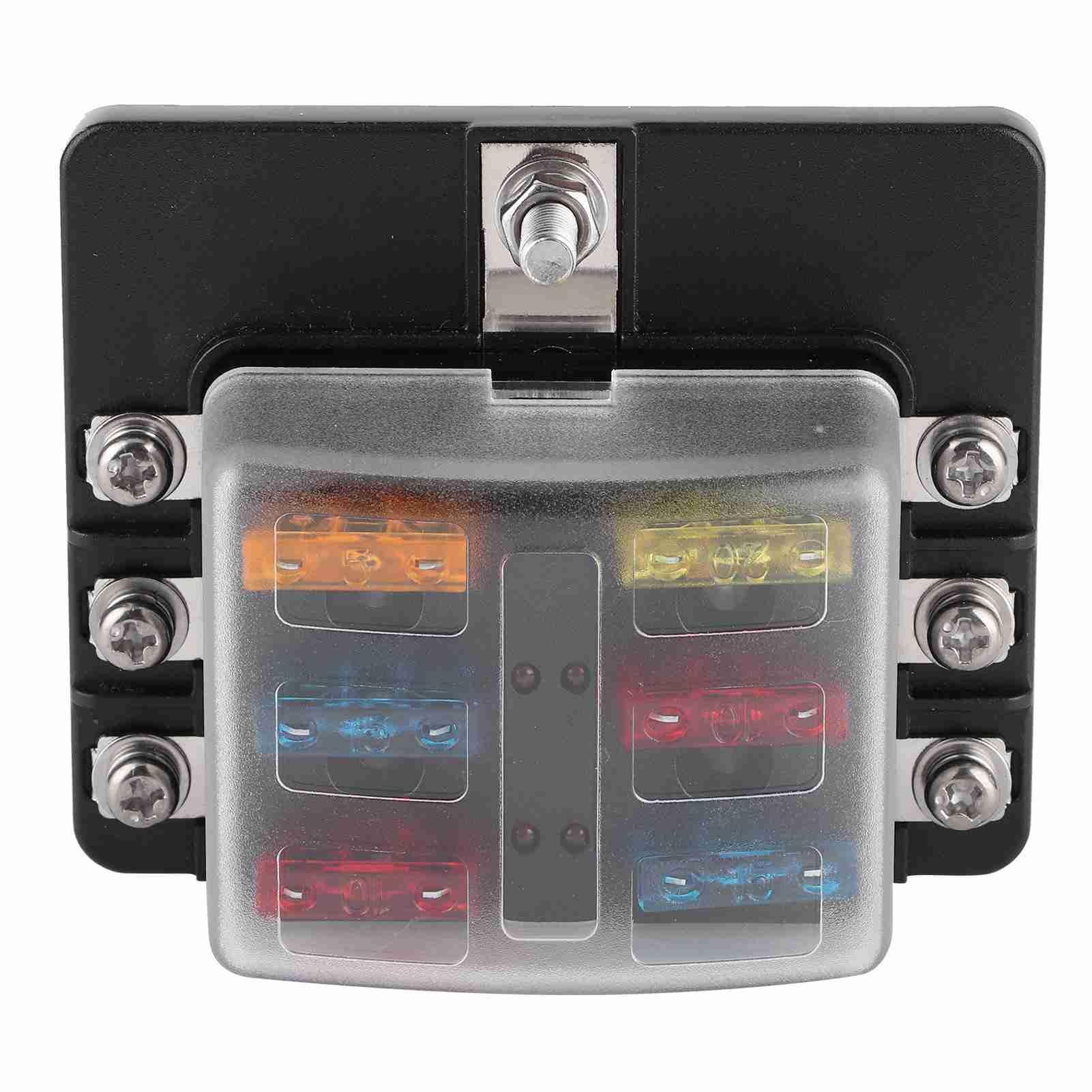 Sicherungshalter, 6-Wege-PBT-Box mit LED-Anzeige für Auto, Marine, Boot, Yacht, Hochwertig, Langlebig, Isoliert, Schwarz