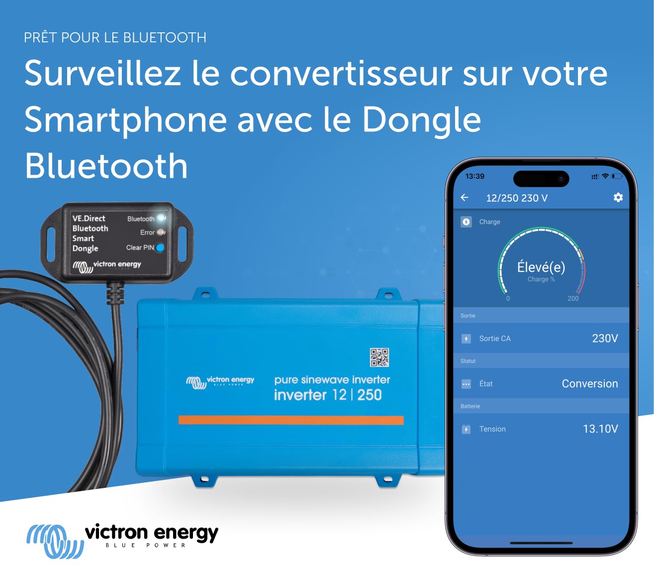 Victron Energy 250VA 12V 230V CA Convertisseur à Onde Sinusoïdale Pure avec CEI