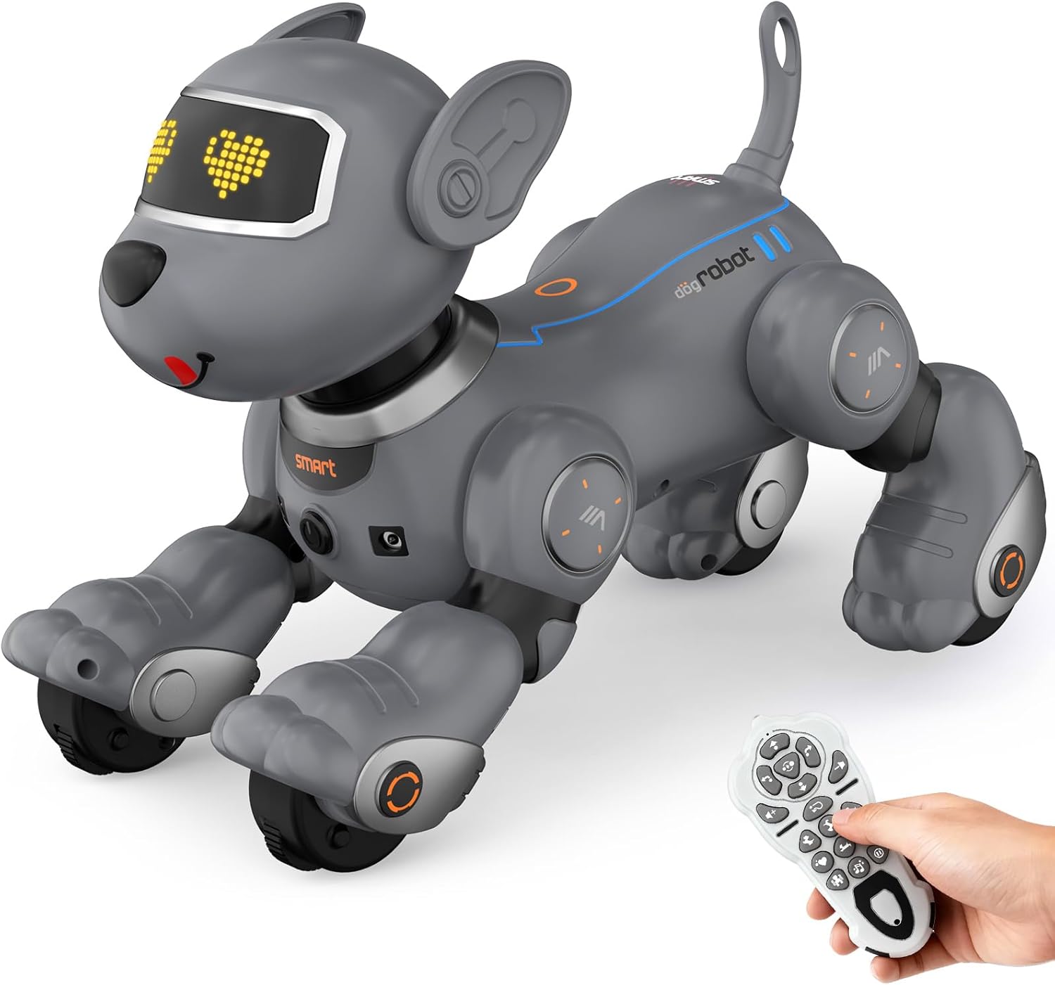 PRANITE Robot Dog, Programmable Remote Control Dog Toy for Kids with One-Key Following, Voice Control, Touch, Dance, Sing, Smart RC Stunt Puppy Toy Gift for Boys Girls (Gray)