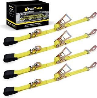 Ratchet Tie Down Straps by Stay There - 2 Inch x 114 Inch, 4 Pack with Snap Hooks- Classic Yellow- 10000lb Guaranteed Break Strength