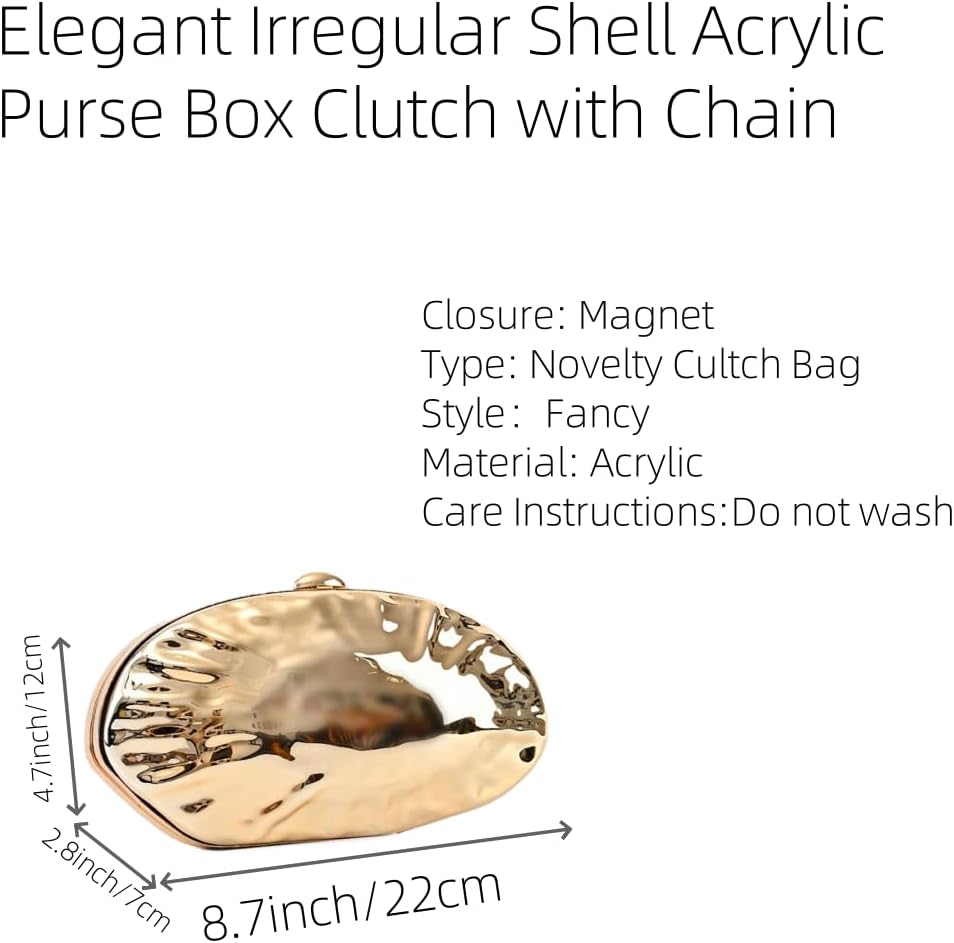 Stylish Acrylic Women Shell Clutch Bag Metallic Glossy Scallop Handbag with Chain For Wedding Bridal Gown Party