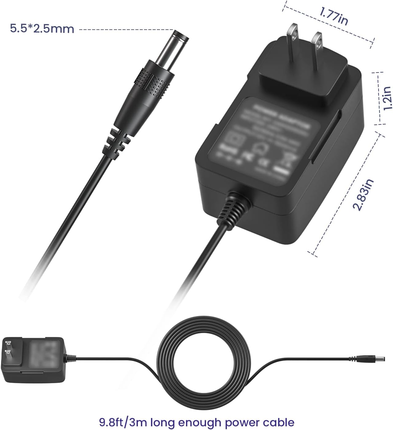 12V 1.5A Power Supply Charger Adapter for Yamaha PA130 PA150, Power Cord for Yamaha PSR, YPG, YPT, DGX, DD Series Keyboard - Only Compatible for Listed Models (9.8Ft Long Cord)