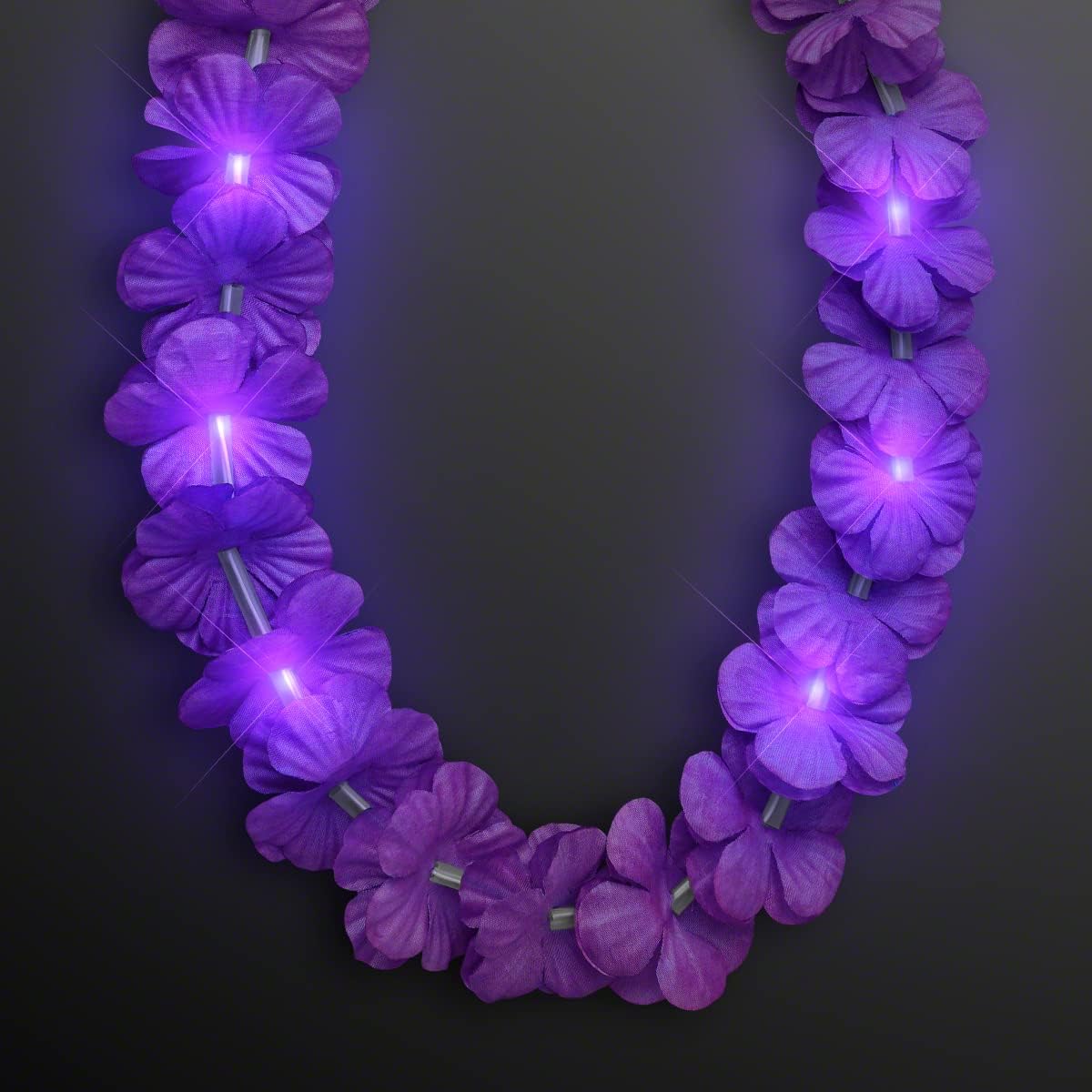 FlashingBlinkyLights Set of 12 Purple LED Flower Hawaiian Lei Light Up Necklaces