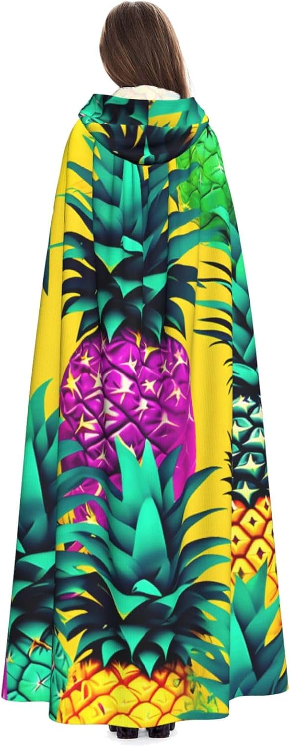Deluxe Halloween Hooded Cape Costume Cloak Themed Party Cosplay Robe with hood Colorful Pineapple Print