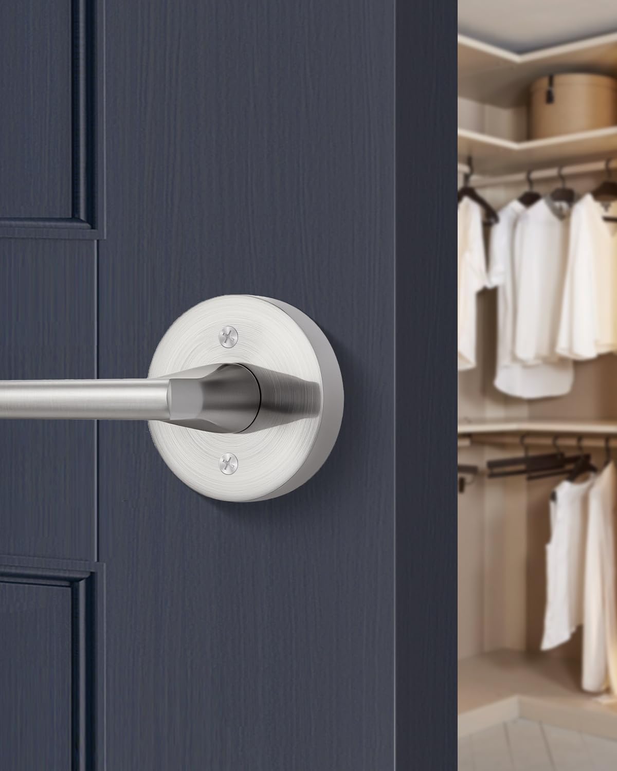 Goldenwarm Brushed Nickel Dummy Door Handles, Dummy Brushed Silver Door Handle, Heavy Duty Zinc Alloy Interior Door Levers No-Turning for Closet Doors (2 Pcs)