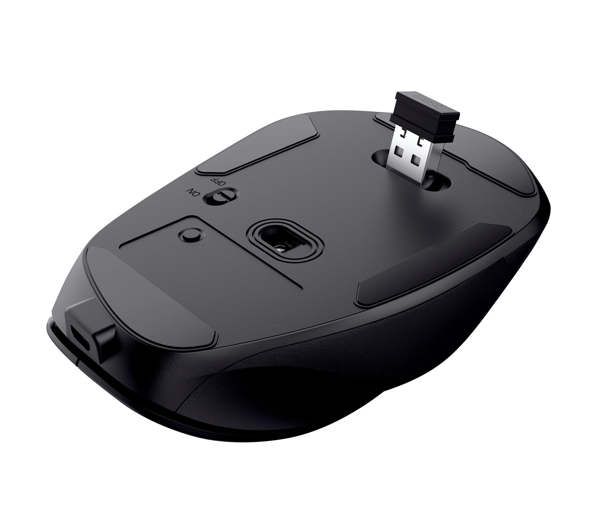 Trust Fyda Mouse Wireless Ricaricabile, Design Sostenibile, 800-2400 DPI, 6 Pulsanti, 2,4 GHz, Ricevitore USB, Mouse Ergonomico senza Filo per Laptop, PC, Computer, Macbook, Ufficio - Nero