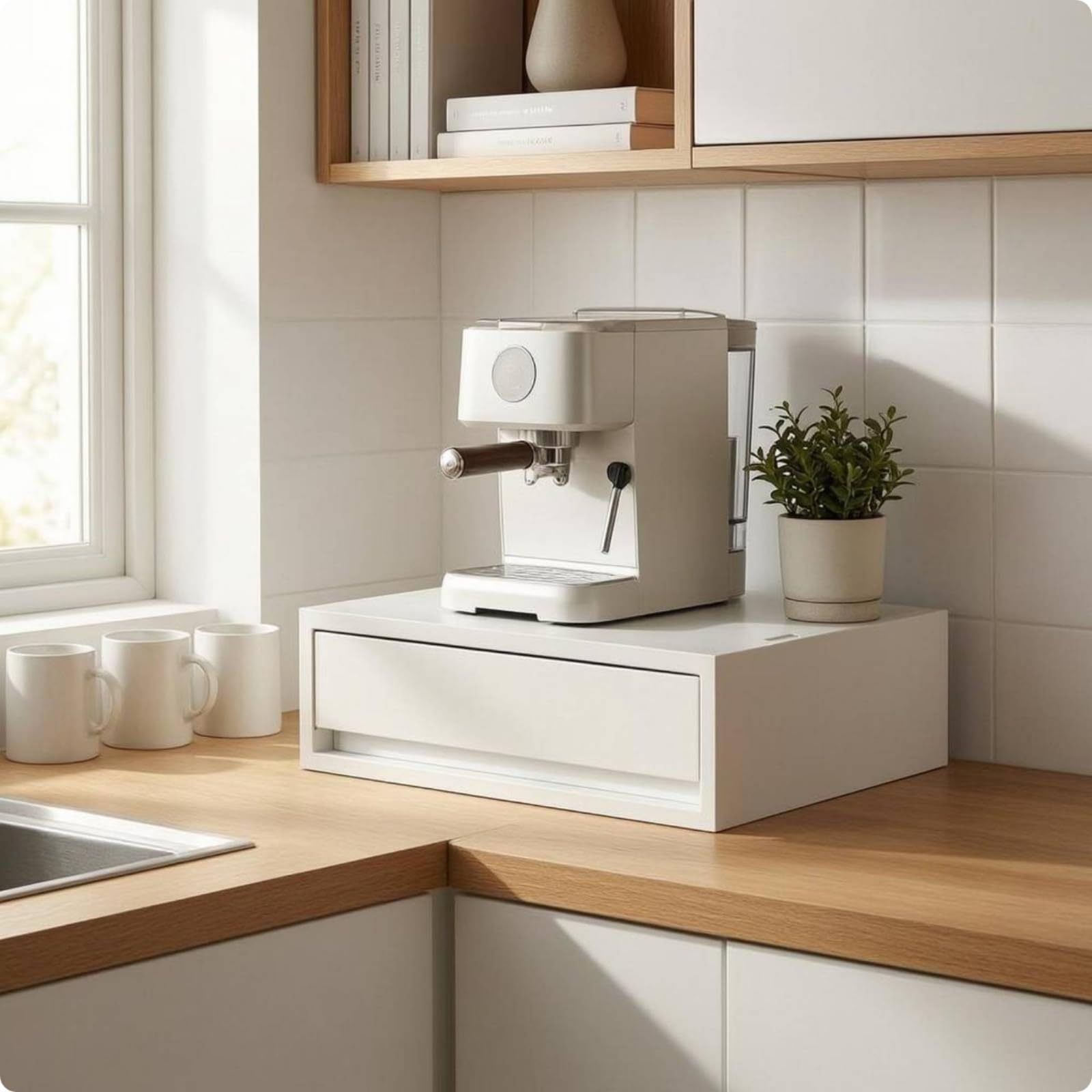Kaffee-Aufbewahrungsbox stabil Schubladen-Aufbewahrungsbox kompakt Kaffeezubehör-Box für neben der Kaffeemaschine, Mittleres Modell, Einzelzug, 37 26 12 Cm