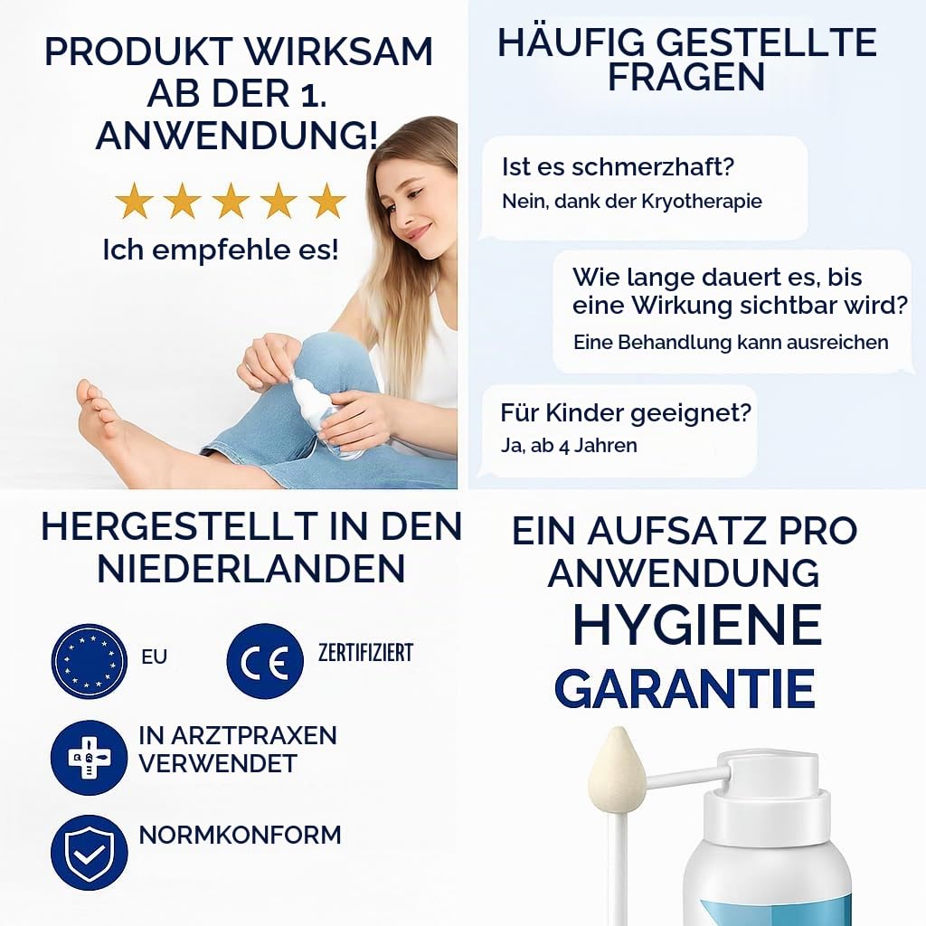 Kryotherapie-Spray für Warzen – Hände und Füße – 170 ml – 60 Behandlungen – schnelle und effektive Entfernung