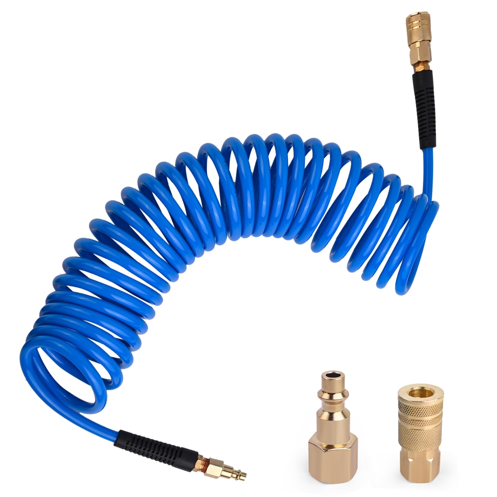 BOTSROOM Air Compressor Hose 1/4 in x 25 ft PU Air Hose Kit with 1/4" Industrial Air Fittings and Bend Restrictors, Working Pressure of 300 PSI, Blue