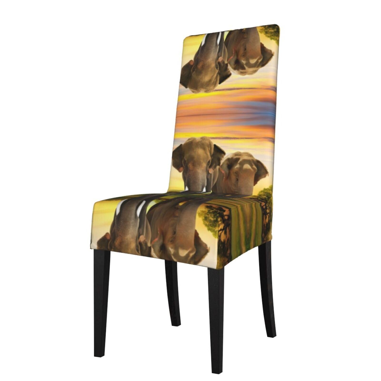 HLSBSSL Elephant Walking Printed dining chair covers, wrinkle-resistant and iron-free, suitable for hotels, banquets, and conferences