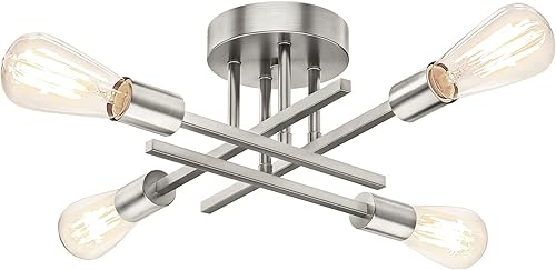 Miniatura 8 de Lámpara de techo semiempotrada de bronce, lámpara industrial Sputnik de 4 luces, lámpara de techo moderna de montaje empotrado para cocina,