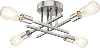 Brushed Nickle Semi Flush Mount Ceiling Lights, 4-Light Modern Industrial Sputnik Chandelier Light Fixture, Silver Flush Mount Light for Kitchen Bedroom Living Room Dining Room Closet, E26 Bulb Socket