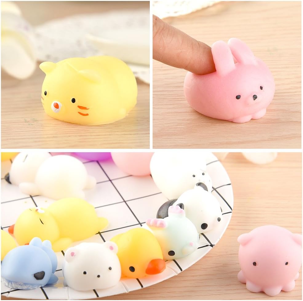 KUUQA 20 Pcs Squishies Squeeze Animal Toys Cat Rabbit Panda Stress Relief Toys Easter Egg Fillers Kids Birthday Party Favors Goodie Bag Stuffers