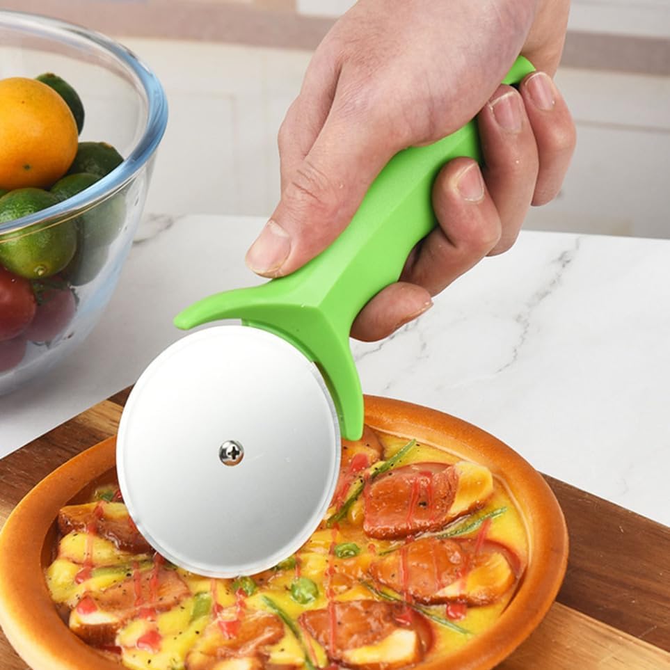 2Pcs Stainless Steel Pizza Cutters, Wheel with Non-Slip Handle, Green