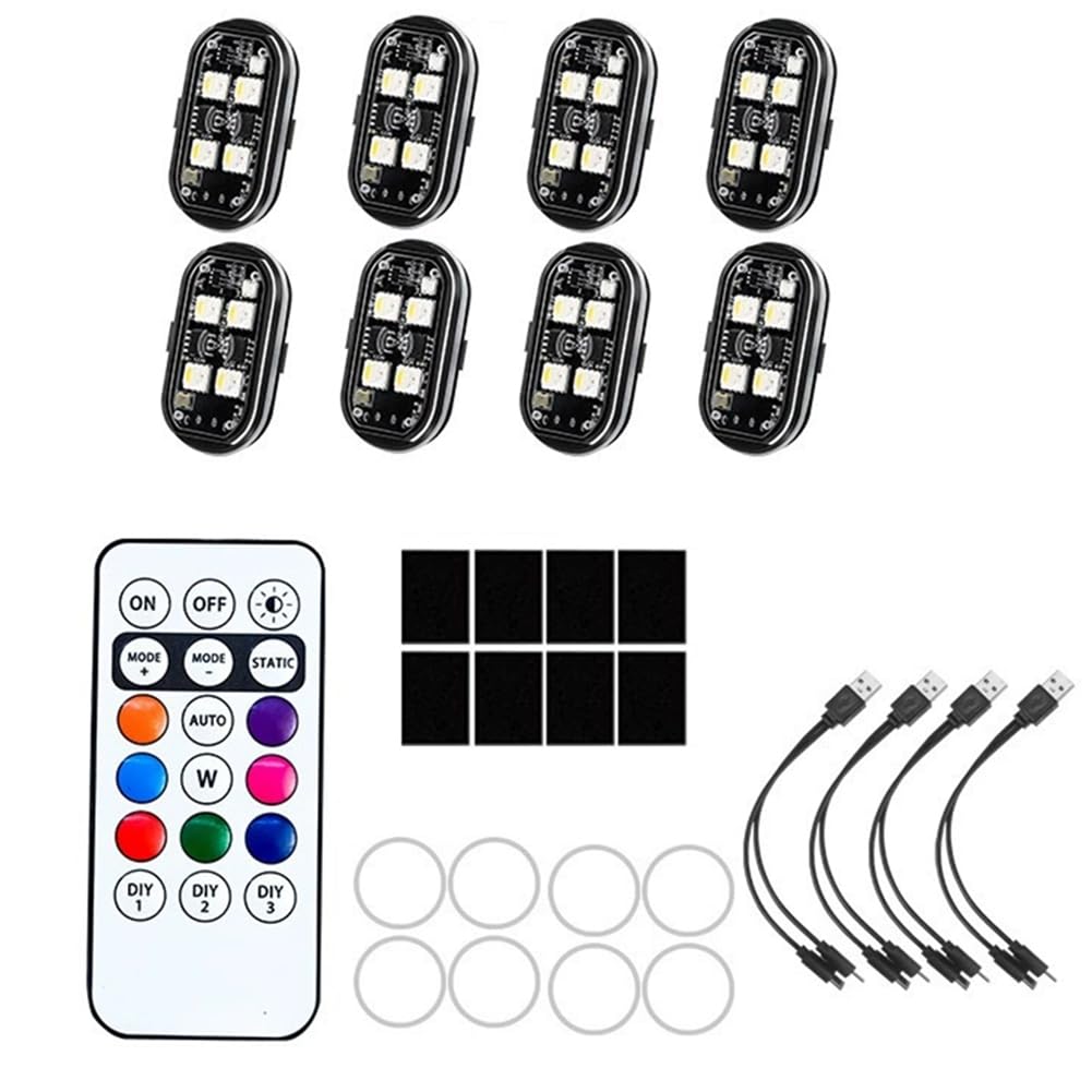 Jnchdghwa 8PCS Wireless LED Strobe Lights with Remote Control, 350 MAh USB Rechargeable 8-Color High Brightness Waterproof