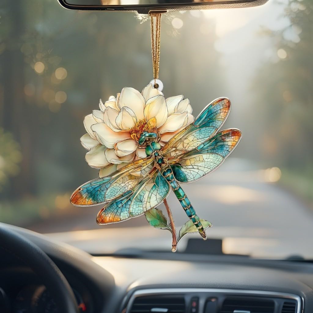 Dragonfly Ornament Stained Glass Style – Acrylic Window Hanging Suncatcher with Flower, Dragonfly Gifts for Women, Christmas Tree Ornament, Whimsical Home & Garden Décor(Sun-21) image 3