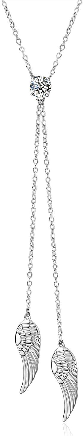 Starchenie Collana Con Ciondolo Ala D'Angelo In Argento 925 E Zirconi – Catena 45+3 Cm